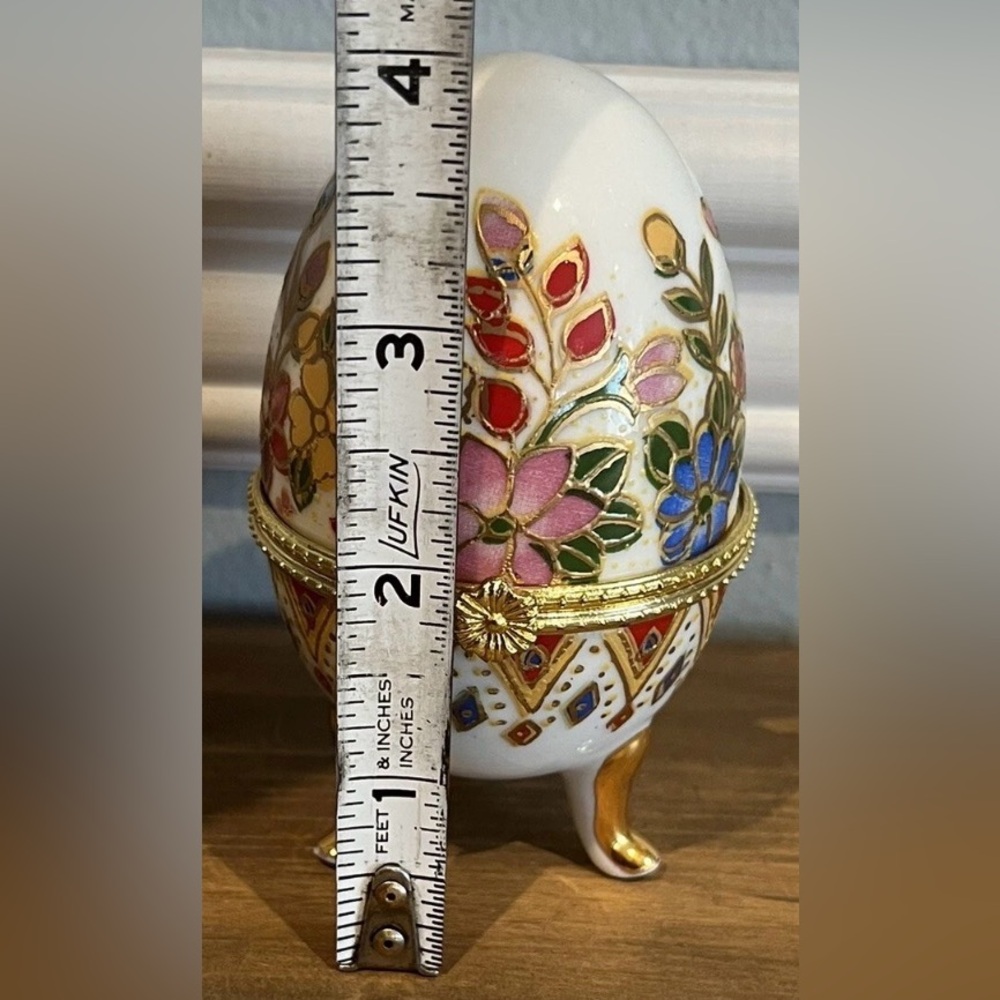 Vintage Decorative Porcelain Floral Egg Trinket Box, 4”H, EUC - Picture 5 of 5